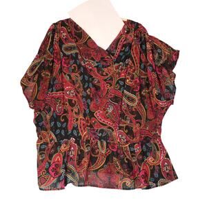 Lane Bryant Shirt Womens 22 24 Black Multicolor Paisley Cowl Neck Sheer Top